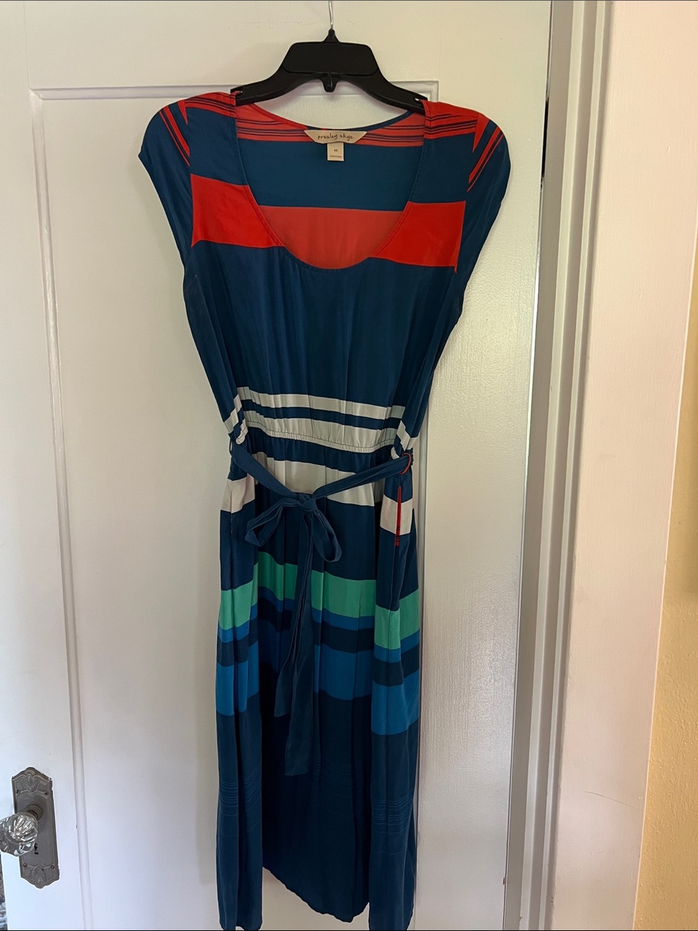 Presley Skye Teal, Red & White Striped Tie-Waist Maxi Dress